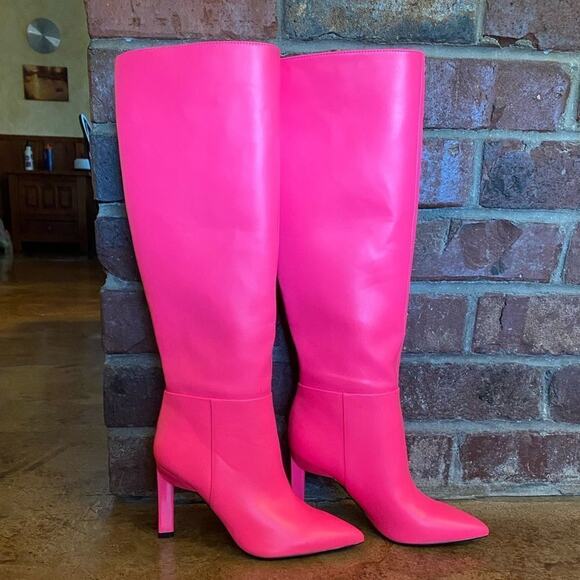 NINE West 80s‎ style Neon Pink Eardy Heeled Boots - Picture 1 of 7